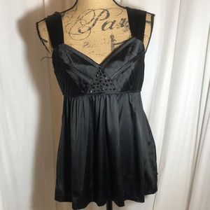 Arden B Black Silk Embellished Cami Tank Pleated